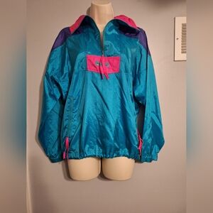 Vintage Teal and Pink Columbia Windbreaker Jacket